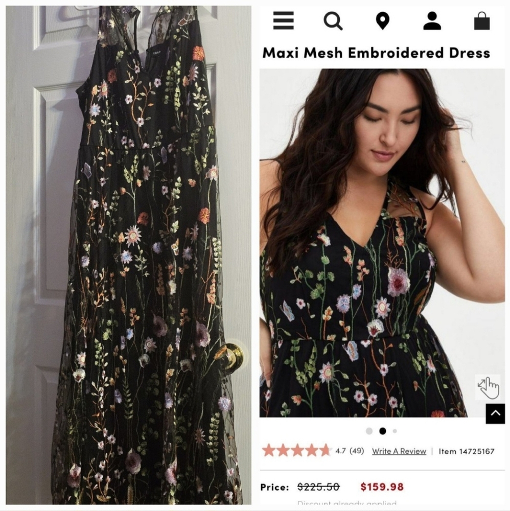 Torrid maxi mesh embroidered dress with pockets
